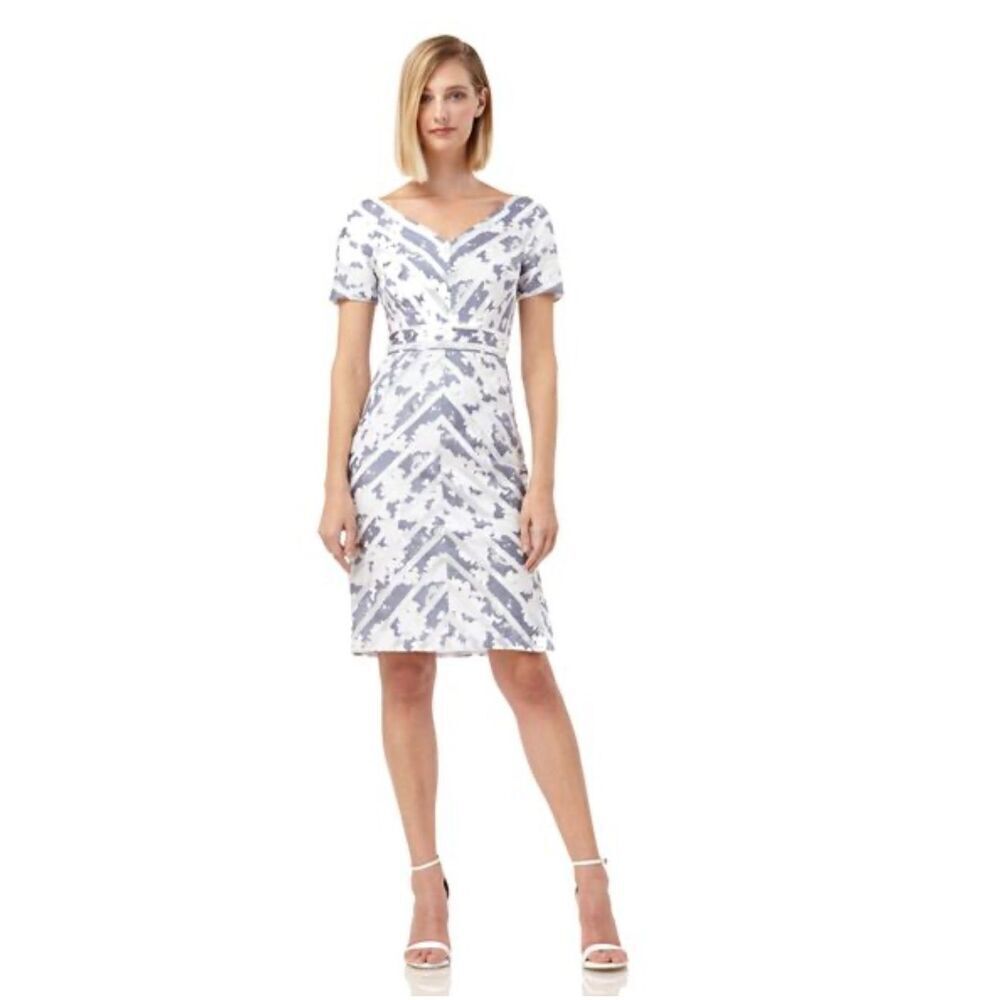 Kay Unger miltered stripes portrait Neckline cocktail dress 14